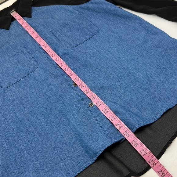 Nollie Contrast Chambray Denim Front Sheer Back Button Front Shirt Top L… - Picture 8 of 14